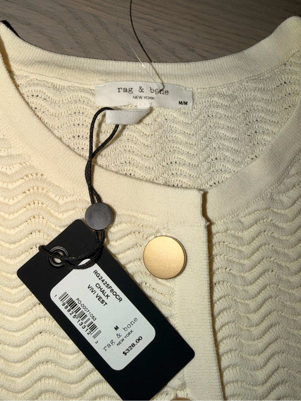rag & bone Cream Sleeveless Knit Button Front Vest - Picture 3 of 3
